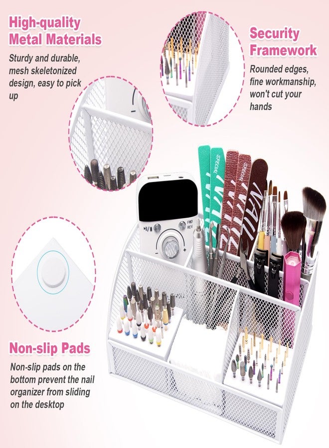 CGBE Nail Drill Bits Holder: 60 Holes Professional Drill Bit Holder for Nails - Mesh Metal Nail Tools Organizer Display Case - Nail Desk Organizer for Nail Tech - White (Not Included Nail Drill) - Image 5